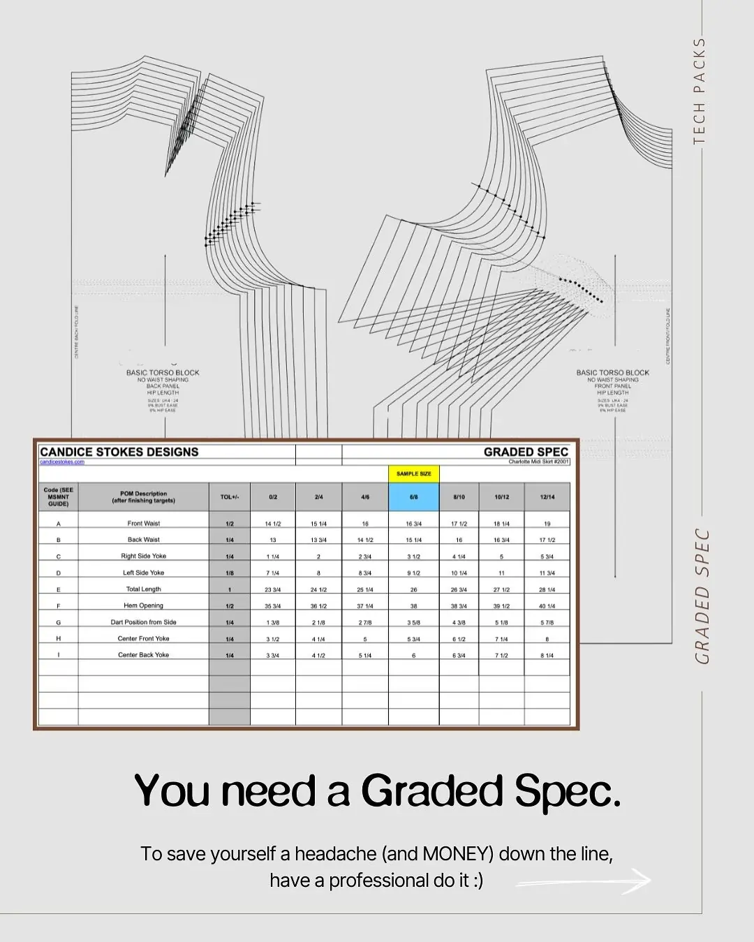 Size grading XS through 3XL